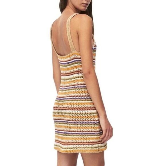 ASOS Pull&Bear Knit Light Brown Strappy Crochet Rainbow Festival Mini Dress- XS - Picture 3 of 14